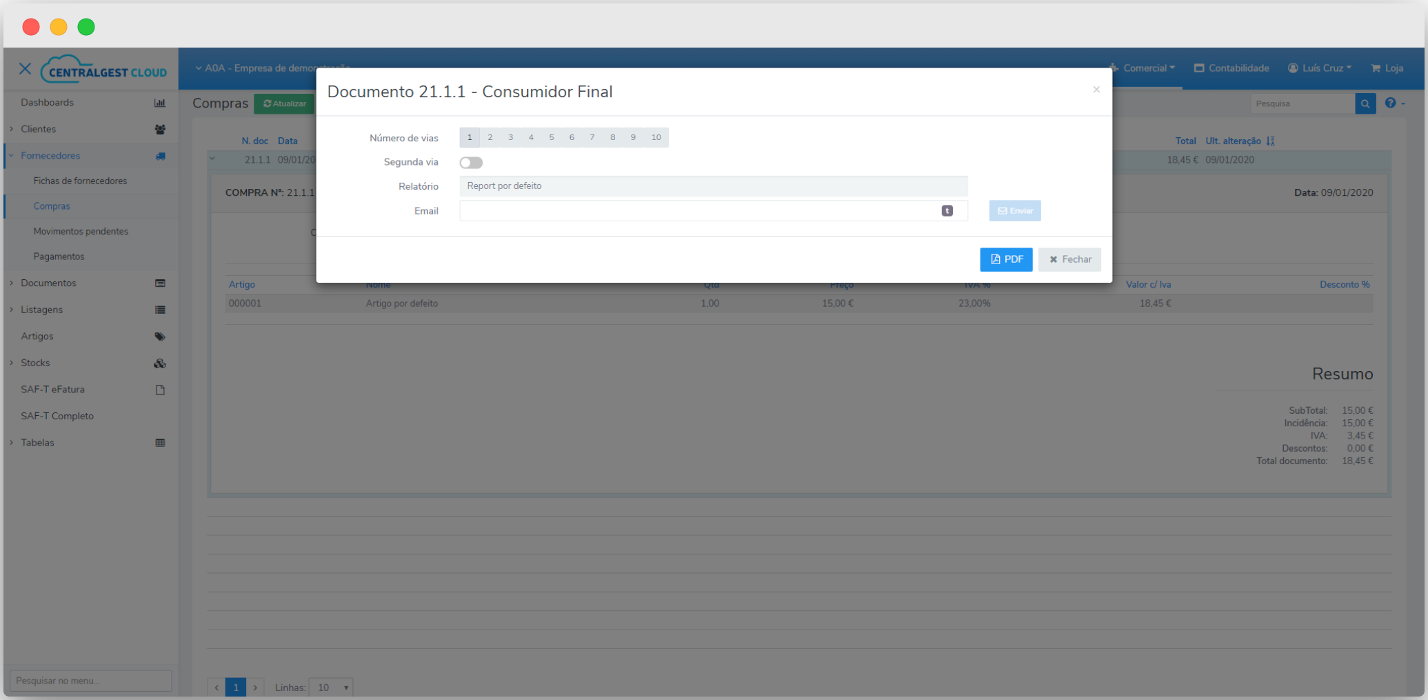 Software de Contabilidade Online - Comercial - Envio de fatura