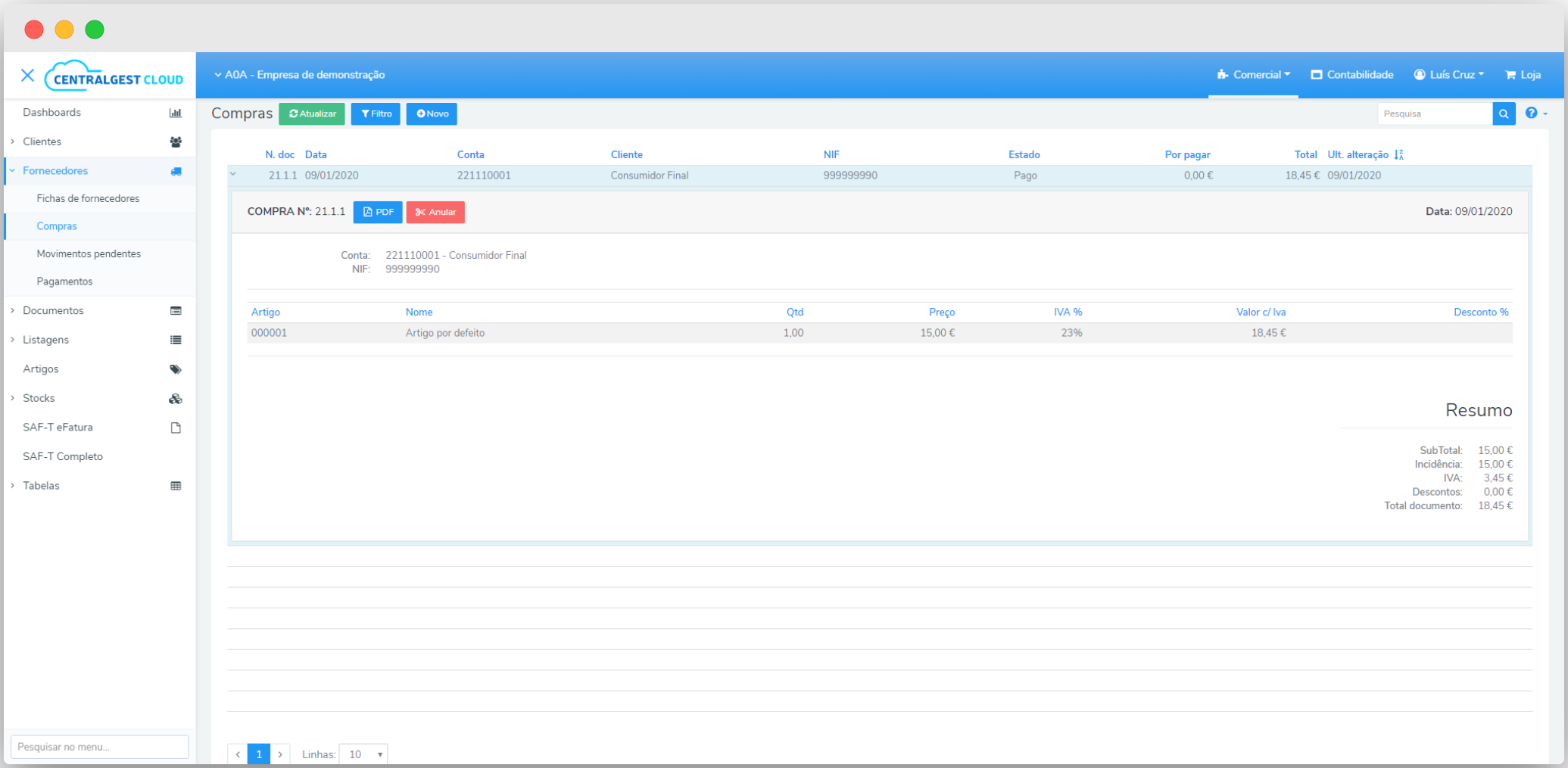 Software de Contabilidade Online - Comercial - Lista de Compras
