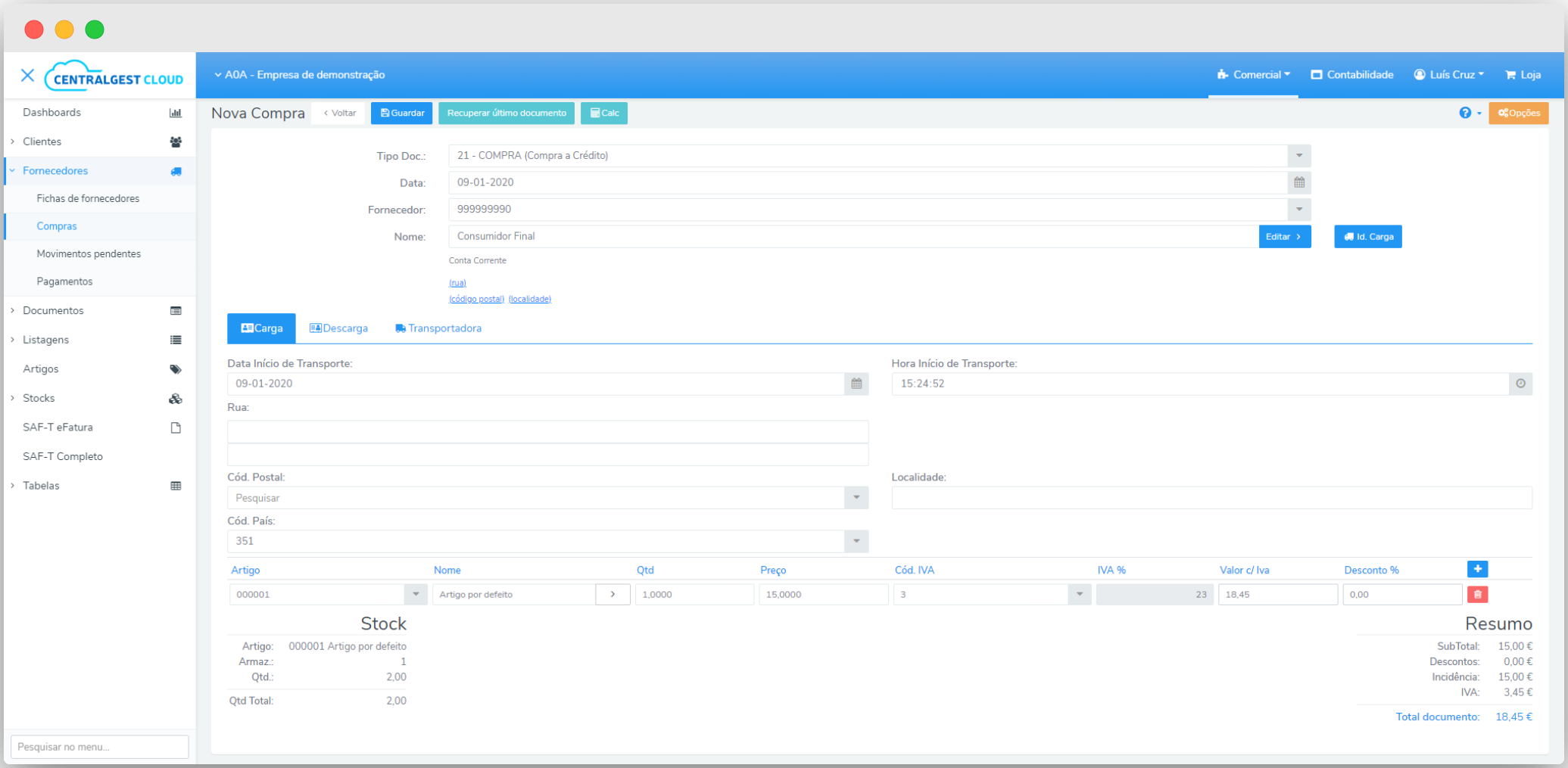 Software de Contabilidade Online - Comercial - Nova Compra